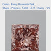 Princess shaped brownish pink solitaire diamond